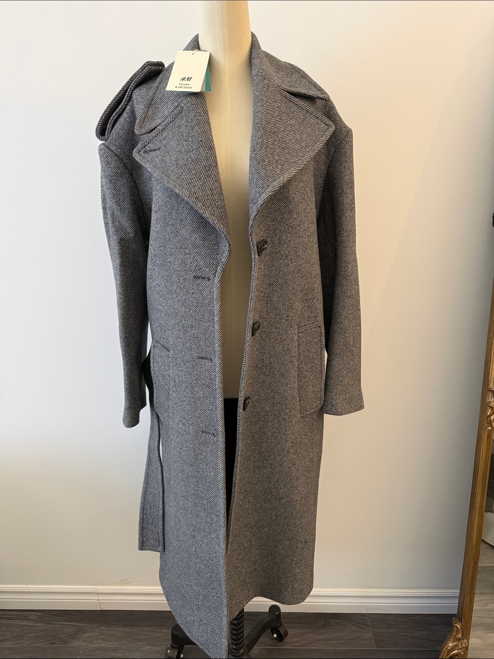 H&M Studio A/W 2020 Gray Wool-Blend Long Coat with Wide Lapels